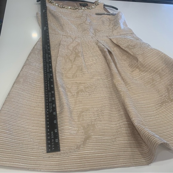 Tahari Sharon Fit & Flare Beaded Cocktail Dress 12 NWT Taupe Beige Party Classy - Picture 9 of 15